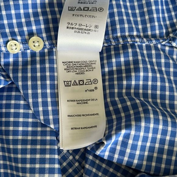 Ralph Lauren Men’s Slim Fit Performance Blue Micro Check Nylon Shirt Pony Size L - Picture 12 of 12